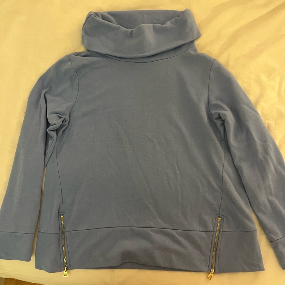 Sail to Sable Light Blue Cowl Neck Sweater with Zipper Accents